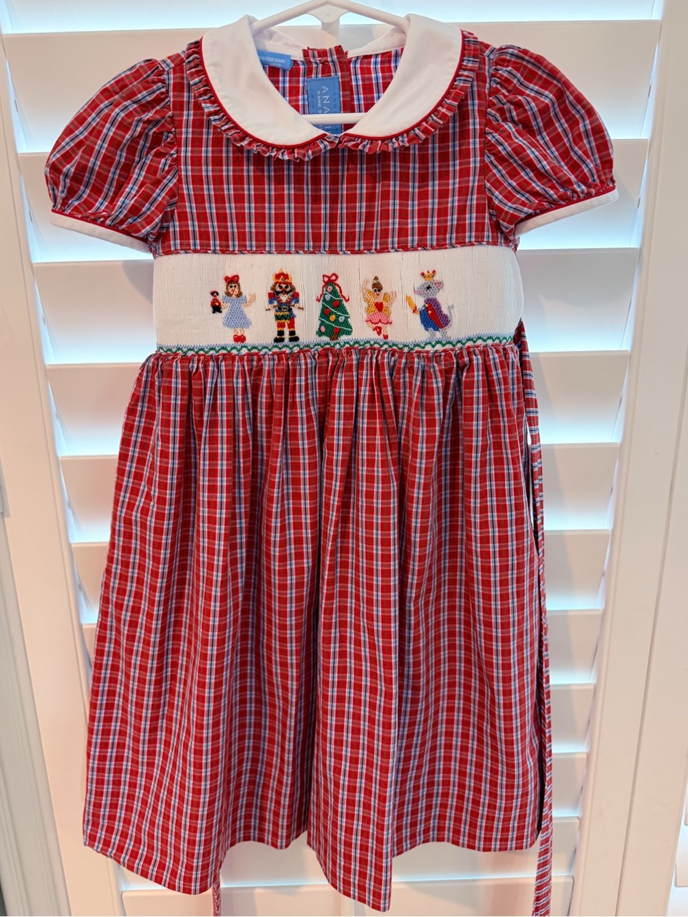 Anavini Red Tartan Smocked Nutcracker Dress with Peter Pan Collar, Size 4